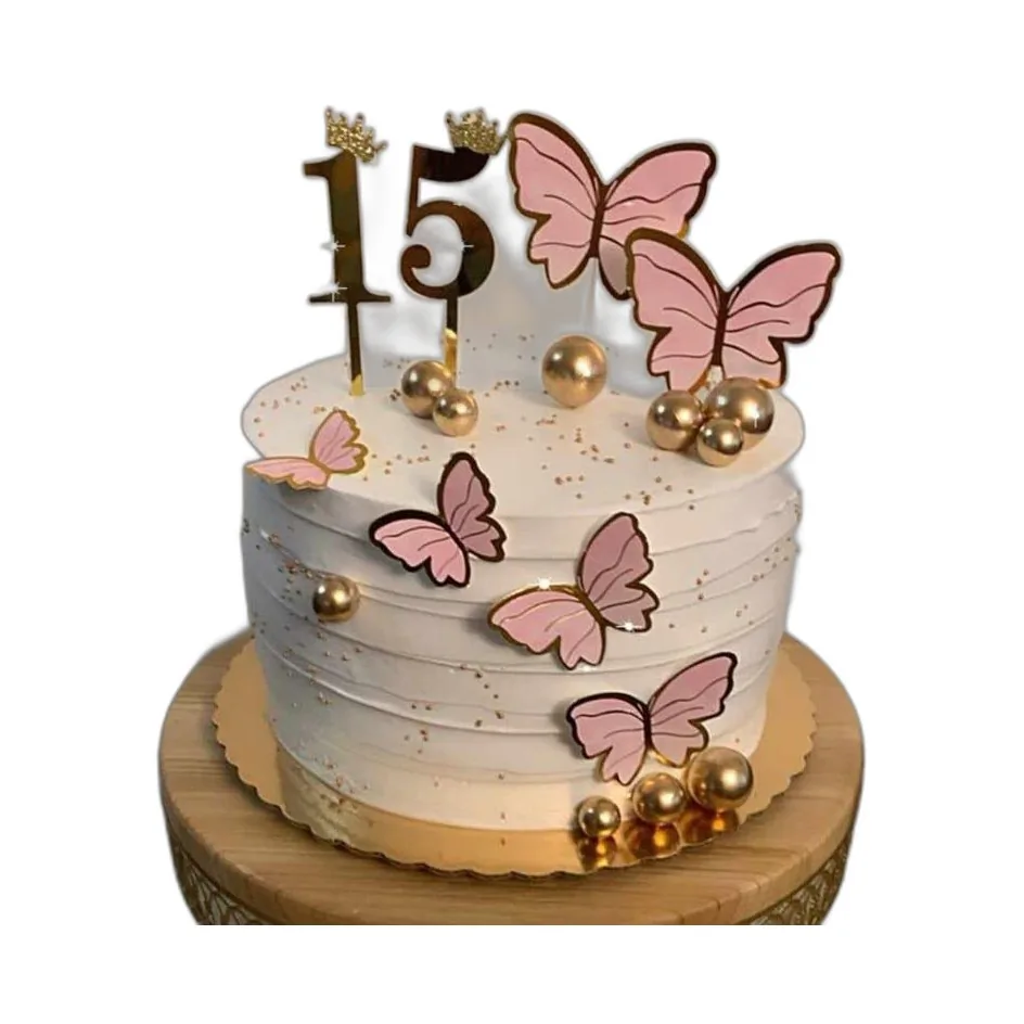 Pink Gold Butterfly Fifteen Cake
